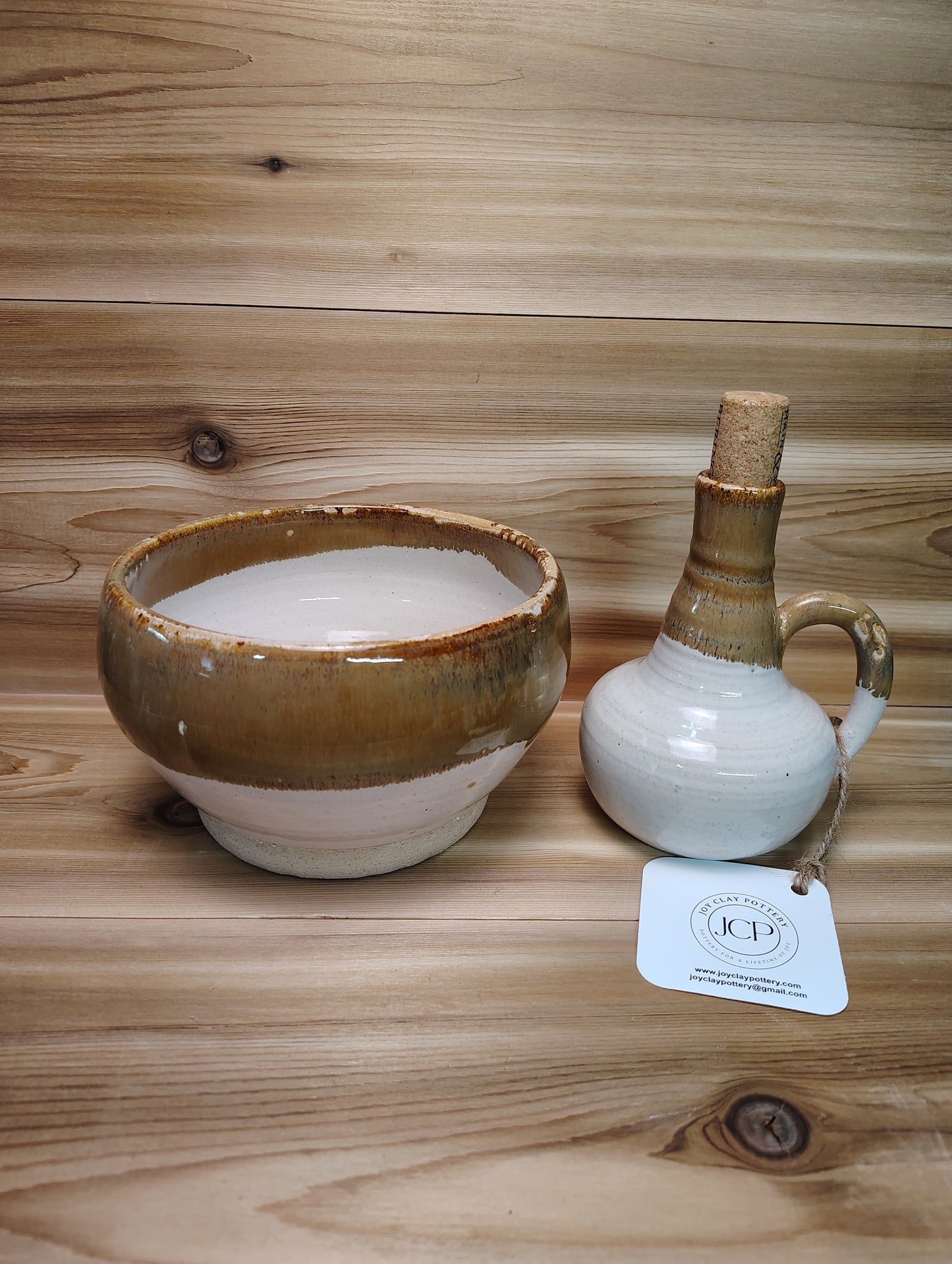 White Jasper Bowl and Dressing Bottle Set