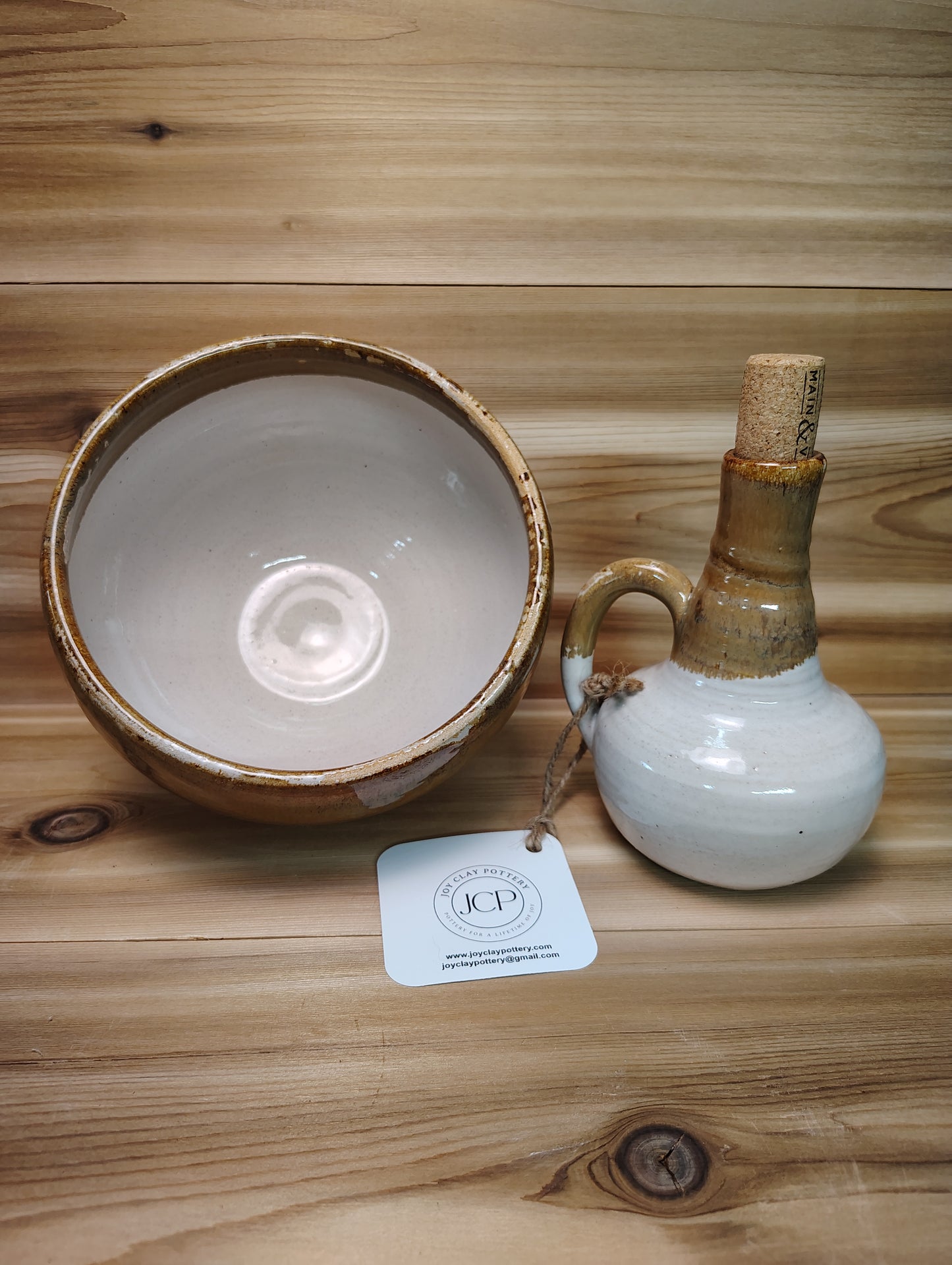 White Jasper Bowl and Dressing Bottle Set