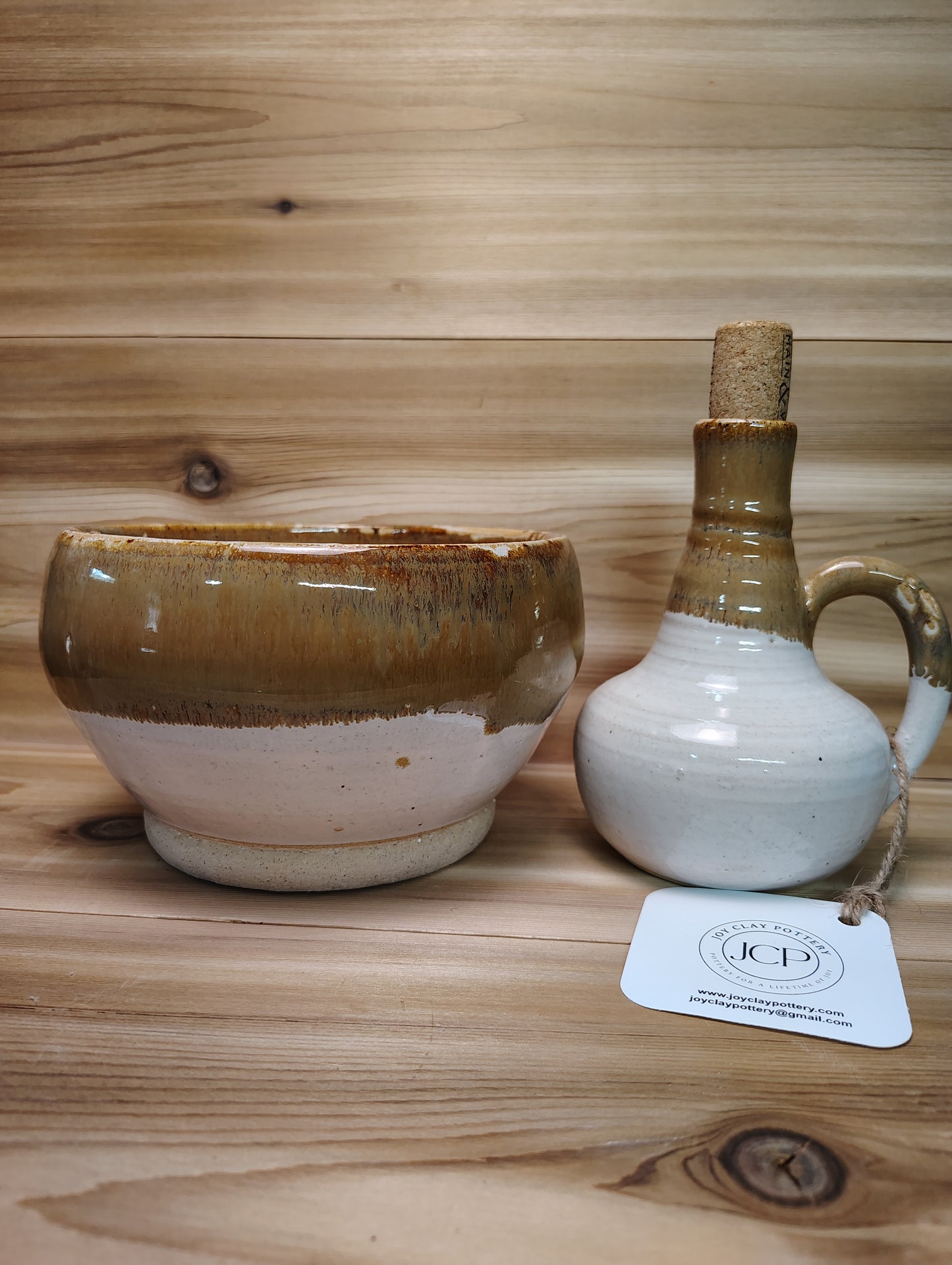 White Jasper Bowl and Dressing Bottle Set